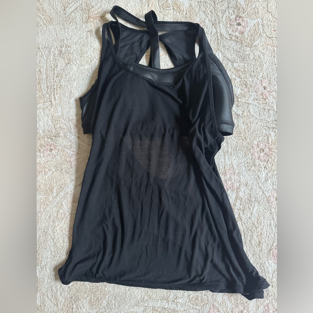 Sheer Tank w Built-In Faux-Leather Layered Bra